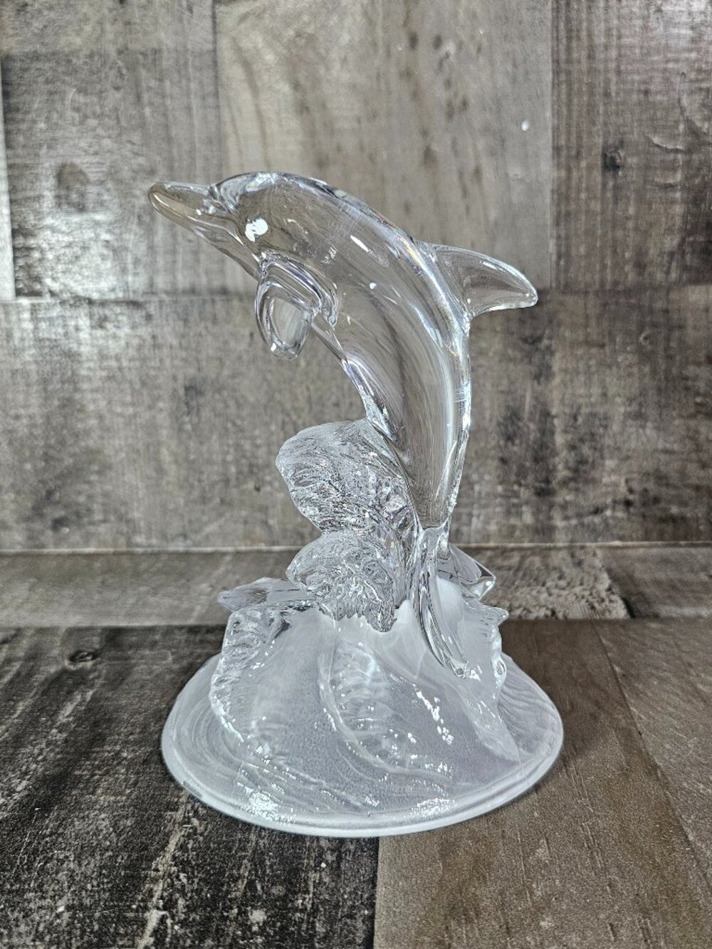 Cristal D'Arques Vintage Dolphin Figurine Clear Lead Crystal Figure Ocean Waves